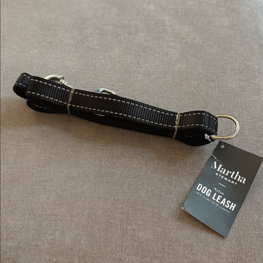 NWT Lot of 2x [Martha Stewart] Black Leather Dog/Cat Collar & Nylon Leash XS - Picture 7 of 11